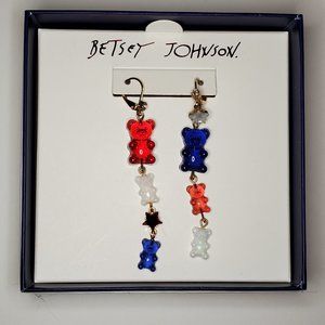NIB Betsey Johnson "Patriotic Gummy Bear" Drop Earrings | Red/White/Blue | NWT